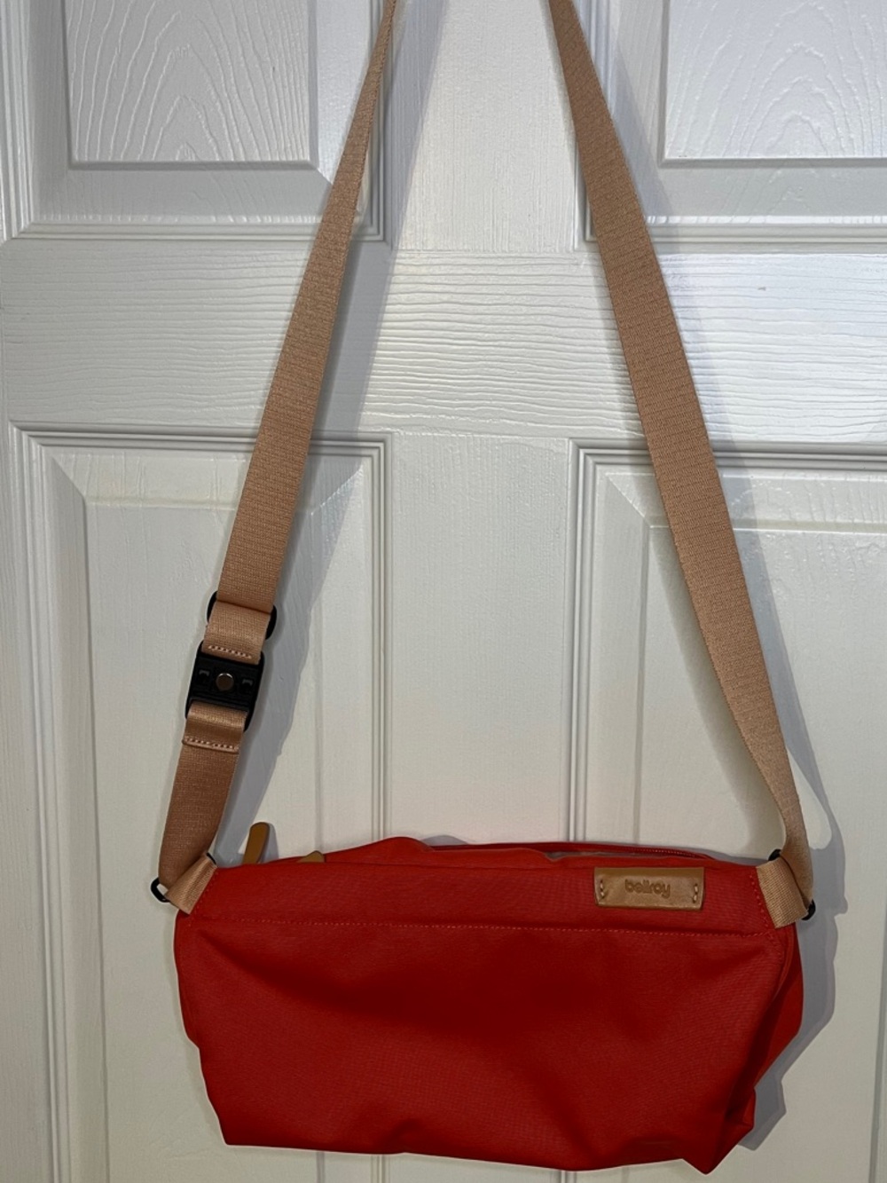 Bellroy Crossbody Bag Red with Tan Strap